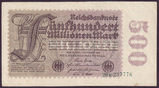 1923 Germany 500 Million Mark (blossom-wmk) L000119